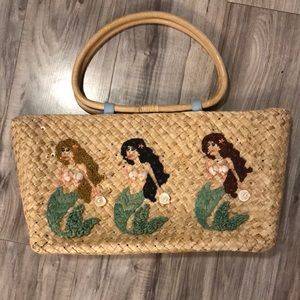 Hype Mermaid Embellished Straw Wicker Handbag